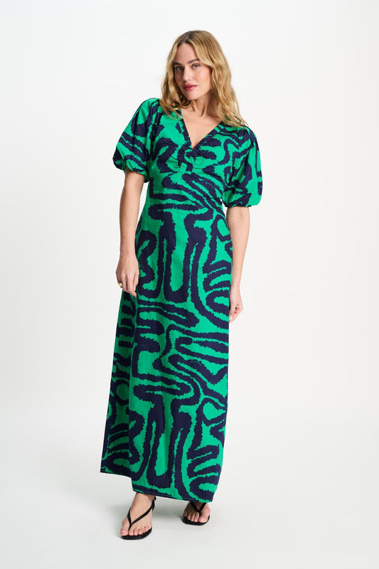 POM Amsterdam Dresses Multi colour / 34 ROBE - Poplin Waves Green