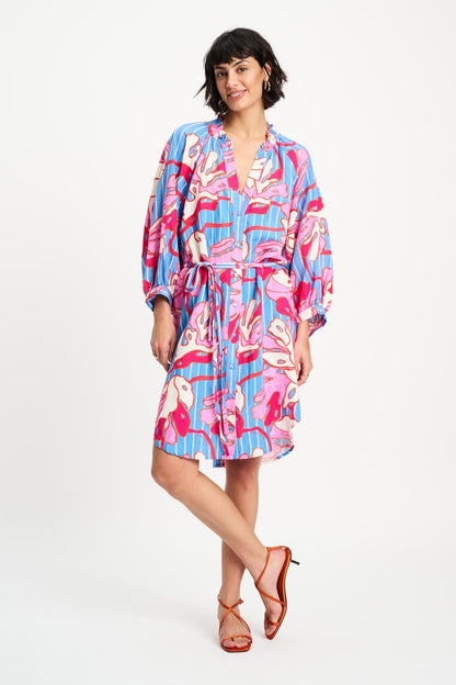 POM Amsterdam Dresses Multi colour / 34 ROBE - Urban Flora Stripe Linen