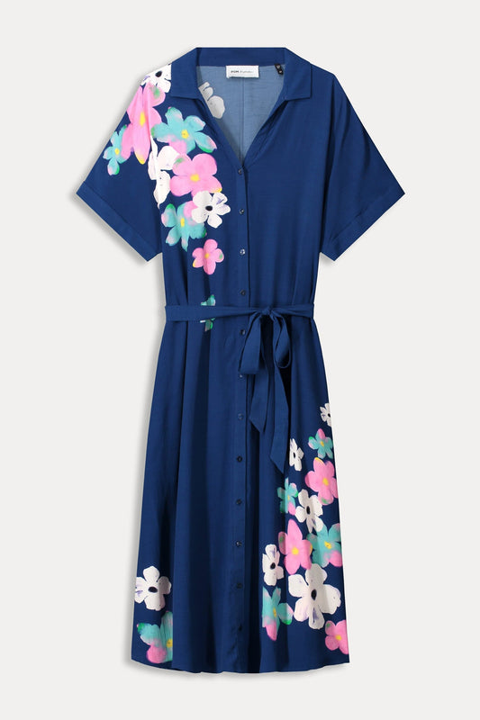 POM Amsterdam Dresses ROBE - Ink Blue Blossom