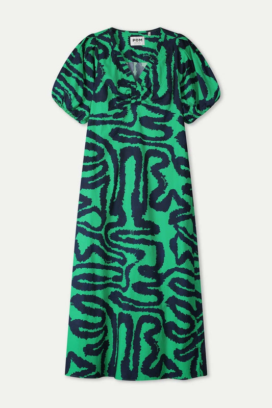 POM Amsterdam Dresses ROBE - Poplin Waves Green