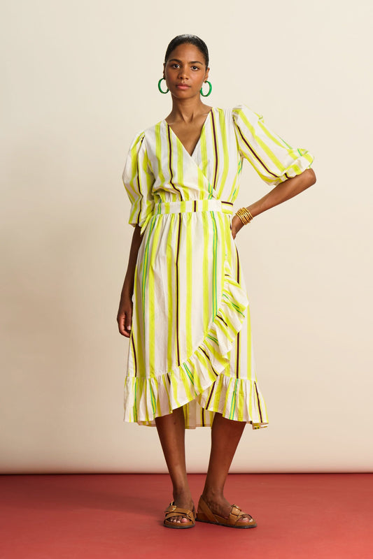 POM Amsterdam Dresses Yellow / 34 ROBE - Striped Lemon