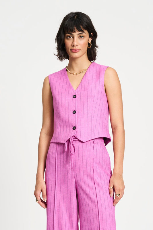 POM Amsterdam Gilets Pink / 34 GILET - Rose Doux Striped