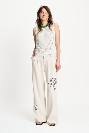 POM Amsterdam Jeans Beige / 34 JEANS - White Embroidery