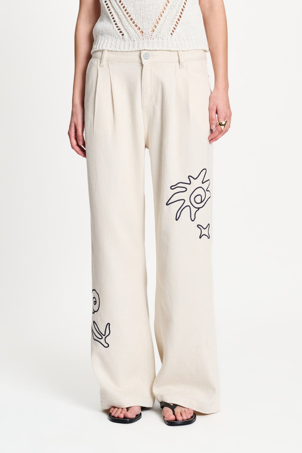 POM Amsterdam Jeans JEANS - White Embroidery