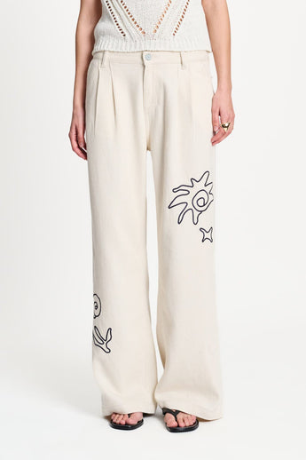 POM Amsterdam Jeans JEANS - White Embroidery