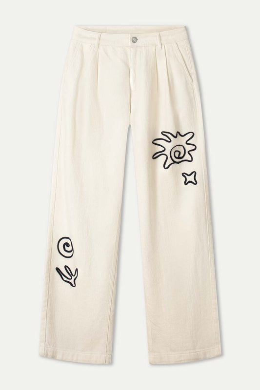 POM Amsterdam Jeans JEANS - White Embroidery
