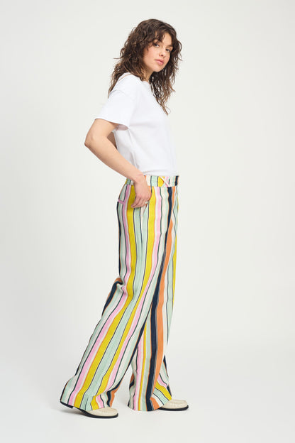 POM Amsterdam Pants Multi colour / 34 PANTALON - Paradise Stripes Linen