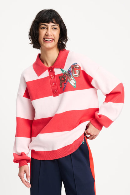 POM Amsterdam Pullovers Orange / 34 TOP - Polo Sequins Night Blue