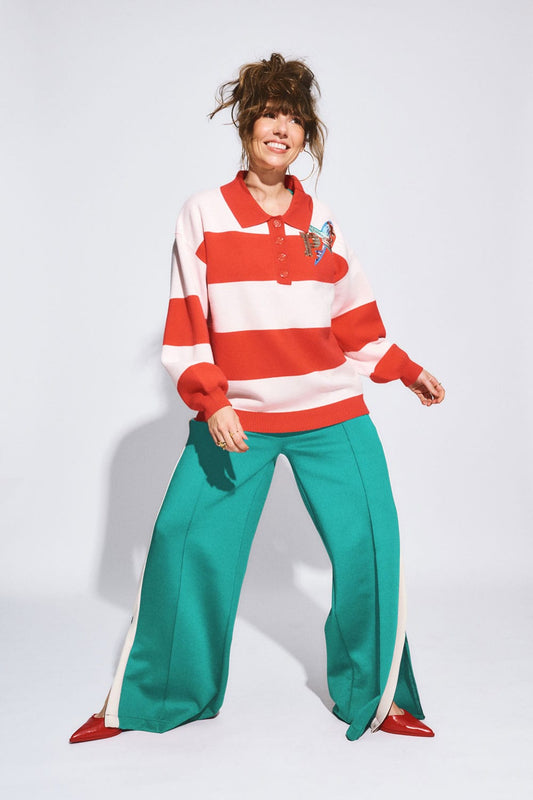 POM Amsterdam Pullovers Orange / 34 TOP - Polo Stripes Coral
