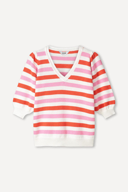 POM Amsterdam Pullovers PULLOVER - Striped Pink Orange