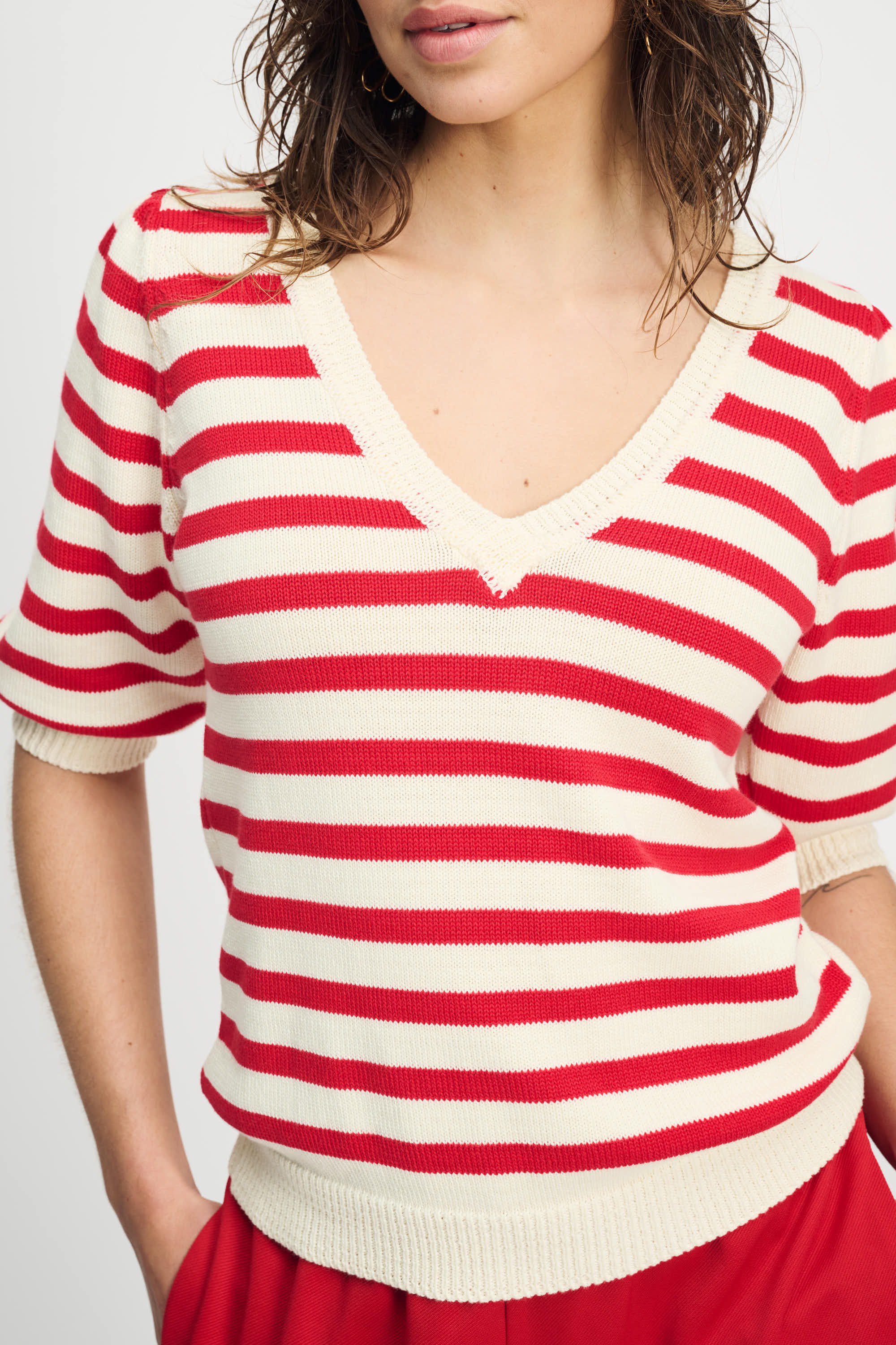 POM Amsterdam Pullovers PULLOVER - Striped Scarlet Red