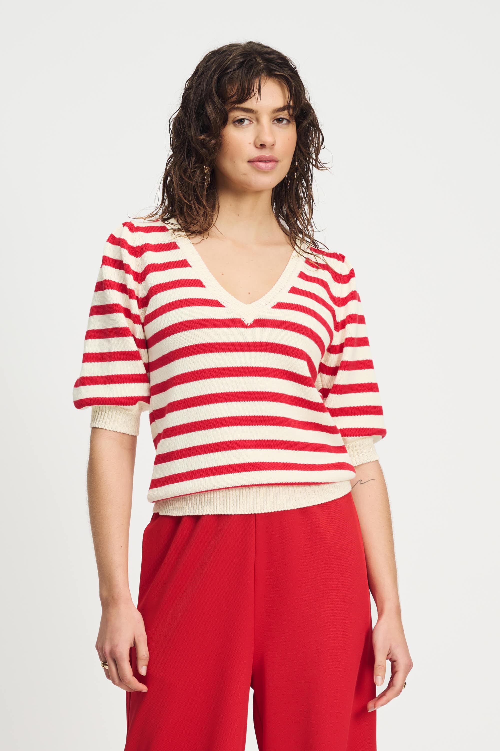 POM Amsterdam Pullovers Red / 34 PULLOVER - Striped Scarlet Red