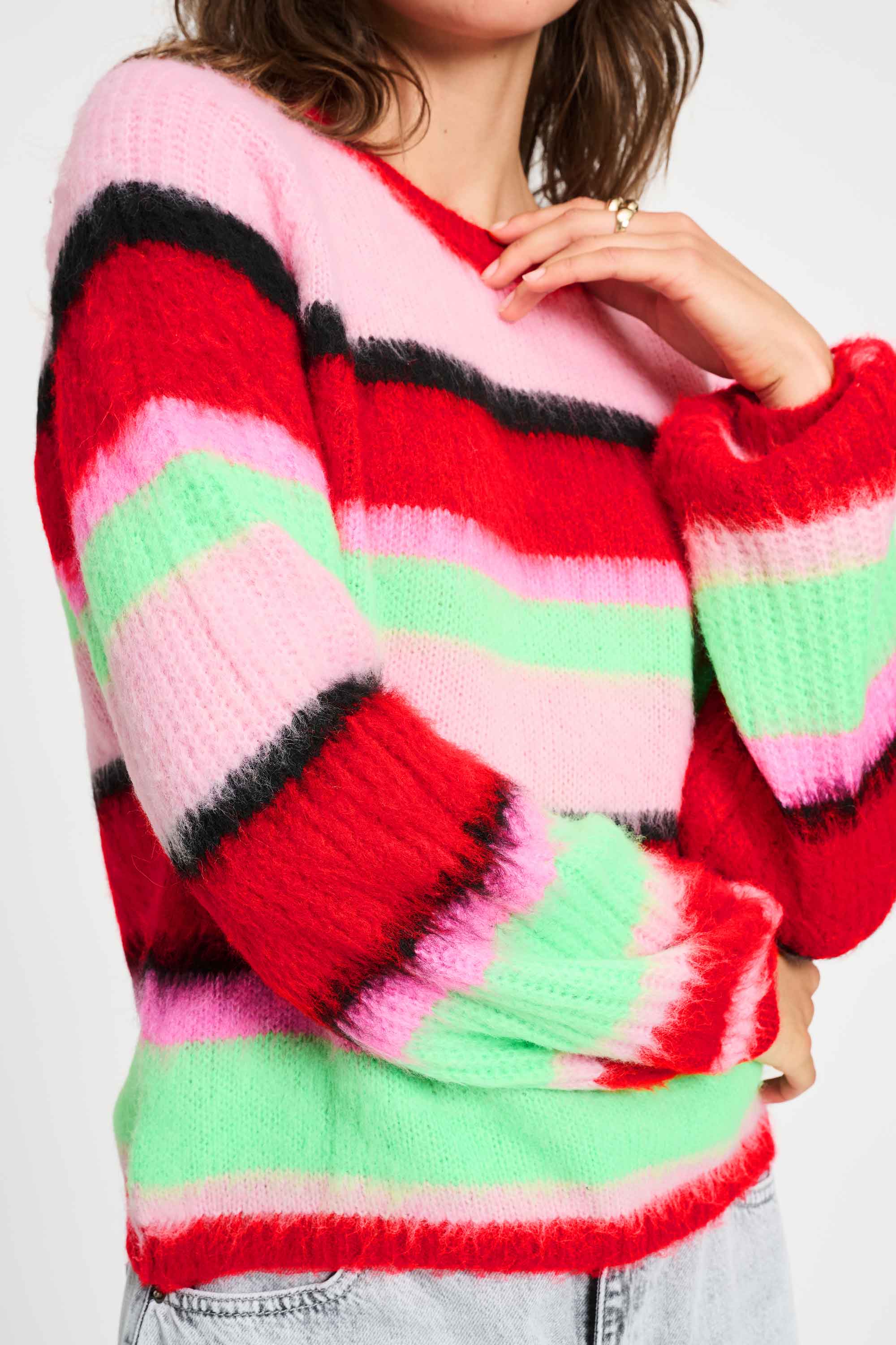 POM Amsterdam Pullovers SWEATER - Brushed Stripes Green