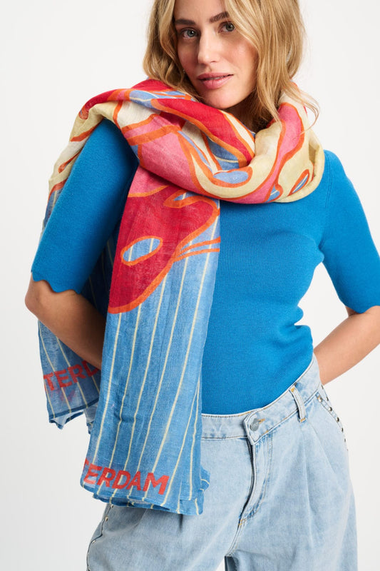 POM Amsterdam Shawls Multi colour / OS ECHARPE - Urban Flora Stripes Linen