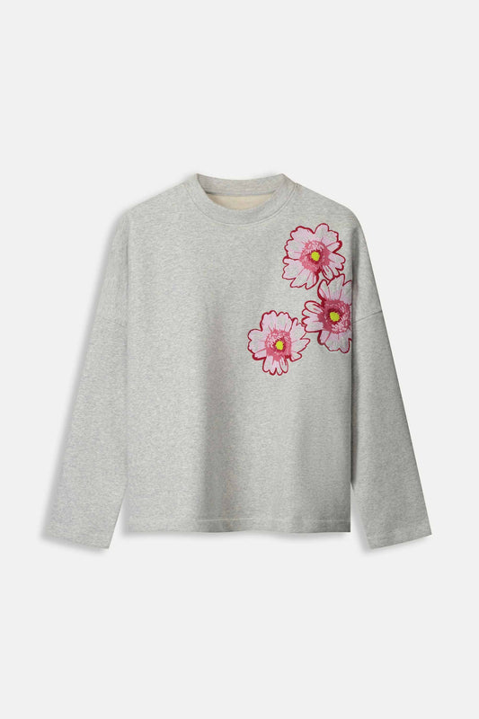 POM Amsterdam Sweaters SWEATER - Floral Grey Melange