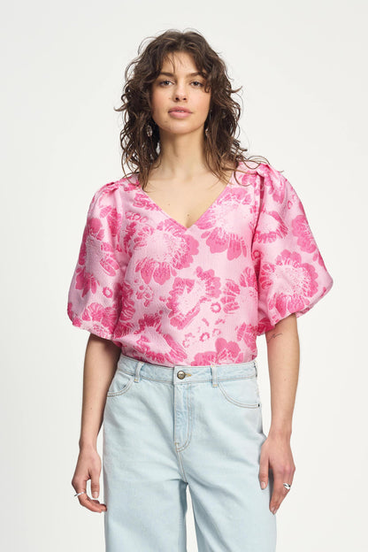 POM Amsterdam Tops Pink / 34 TOP - Floral Jacquard Raspberry