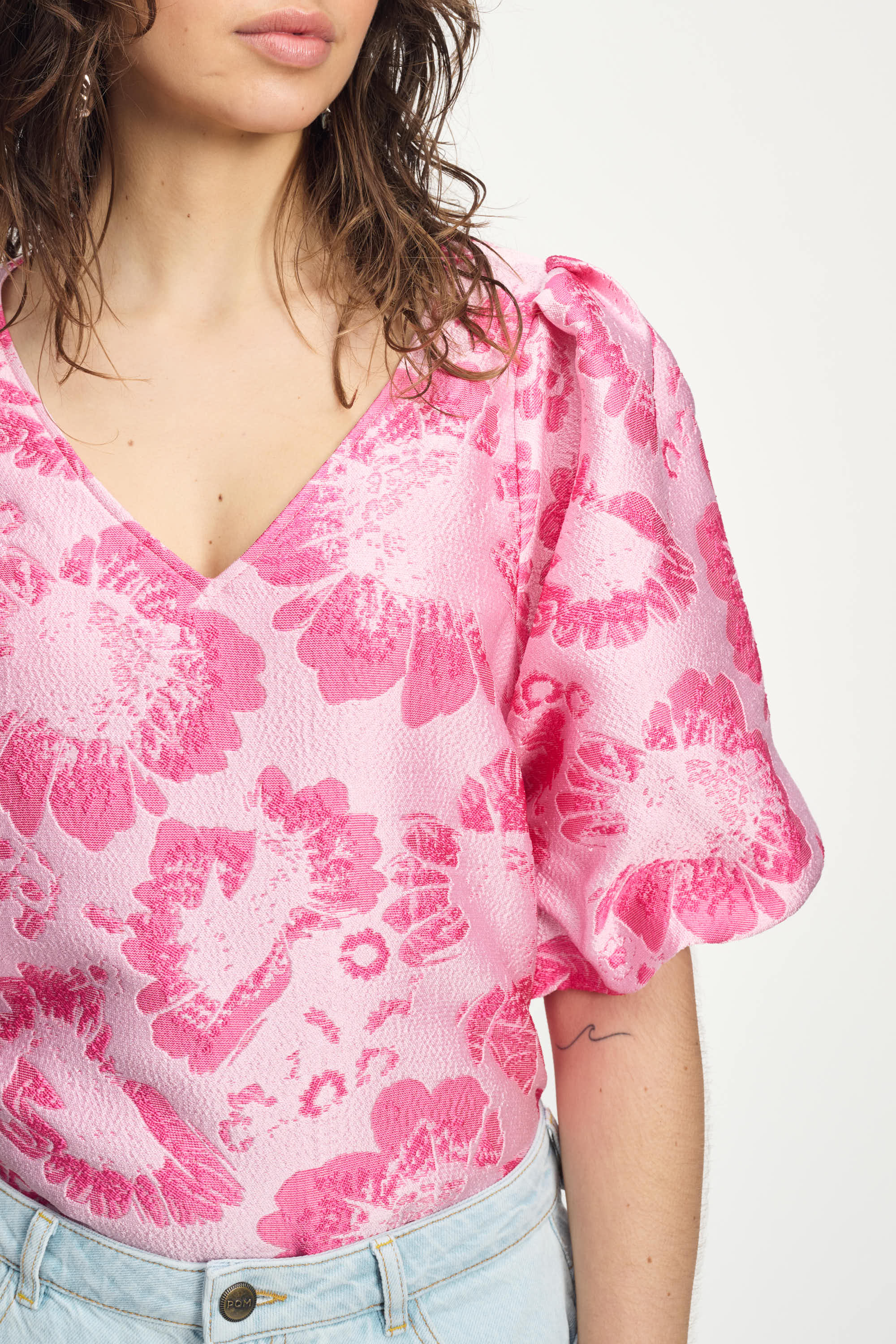 POM Amsterdam Tops TOP - Floral Jacquard Raspberry