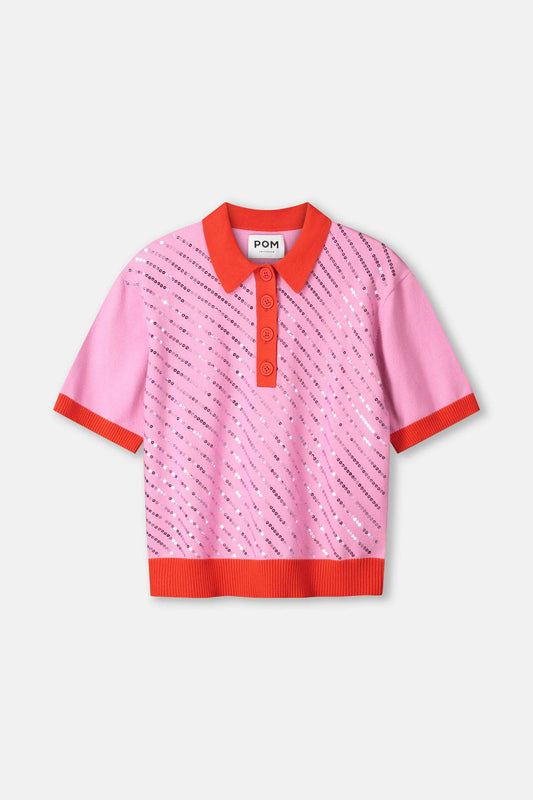 POM Amsterdam Tops TOP - Polo Sequins Cheering Pink