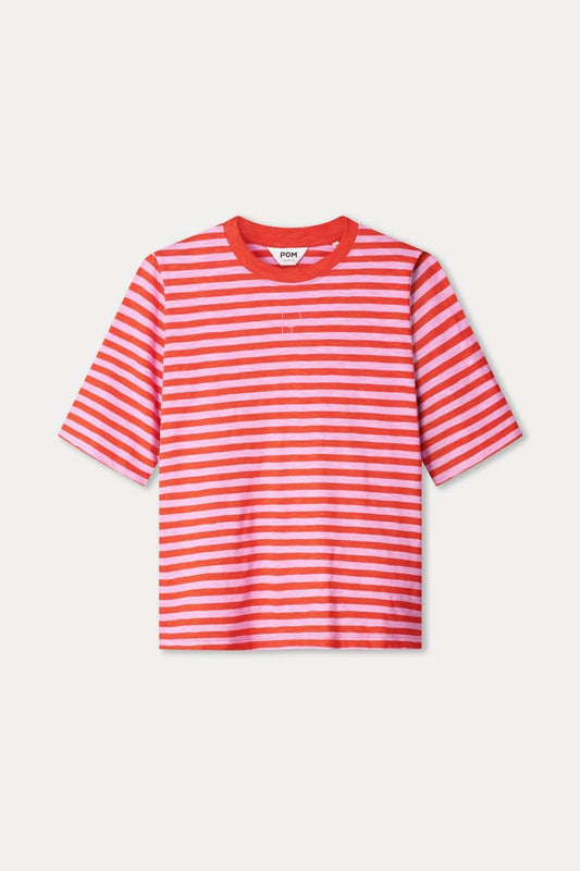 POM Amsterdam Tshirts TSHIRT - Stripe Orange Pink