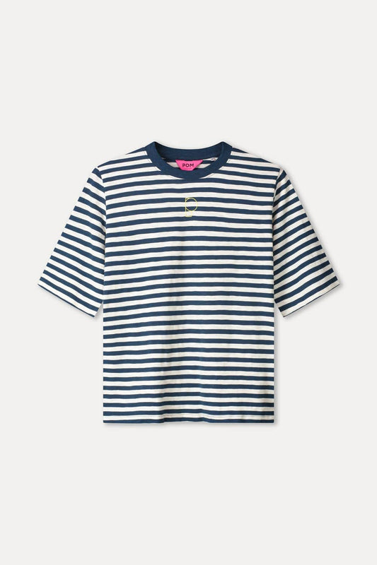 POM Amsterdam Tshirts TSHIRT - Striped Blue White
