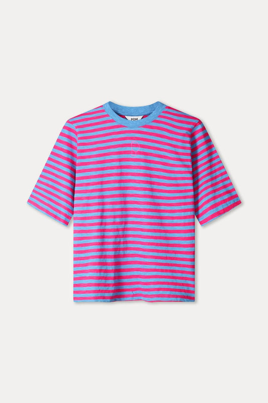 POM Amsterdam Tshirts TSHIRT - Striped Smashing Blue Bright Rose